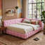 EU Double Boucle L-Shaped Daybed with LED Lights & USB Charging Station, Upholstered Smart Bed Frame, Pink & White, 140x200cm-854038607