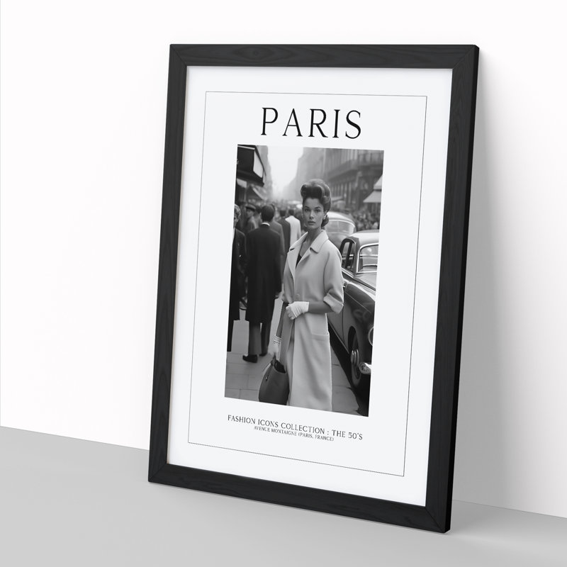 Fashion Travel Poster Woman Paris France - Single Picture Frame Print on Wood, 64cm H x 46cm W x 2cm D