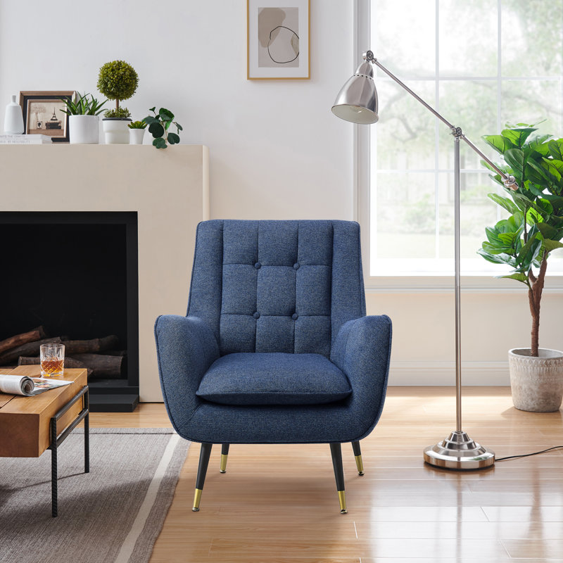 Brianne 30.31'' W Tufted Upholstered Accent Armchair, Blue Linen Blend