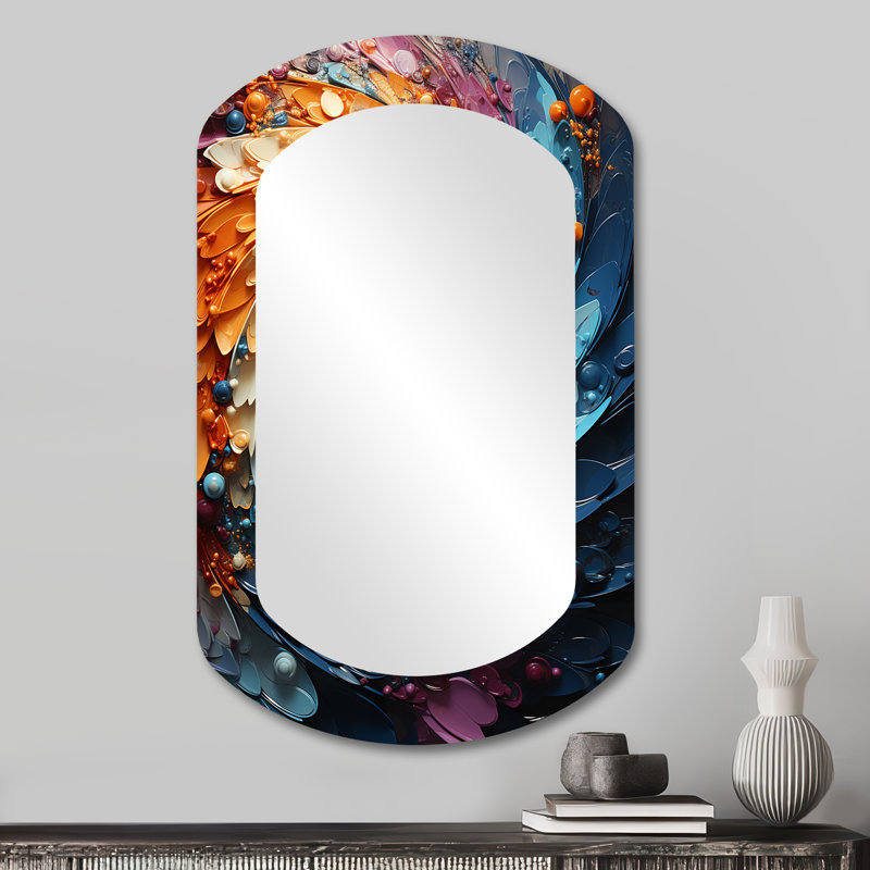 Zager Solitary spiral colorful Arc rainbow III - Abstract Spirals Asymmetrical Wall Mirror, Modern Cylinder Decorative Mirror, Printed Metal Art