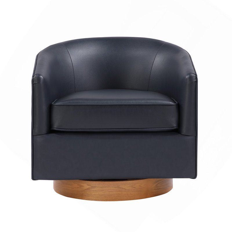 Fauteuil pivotant demi-tonneau en cuir bleu minuit, Bleu