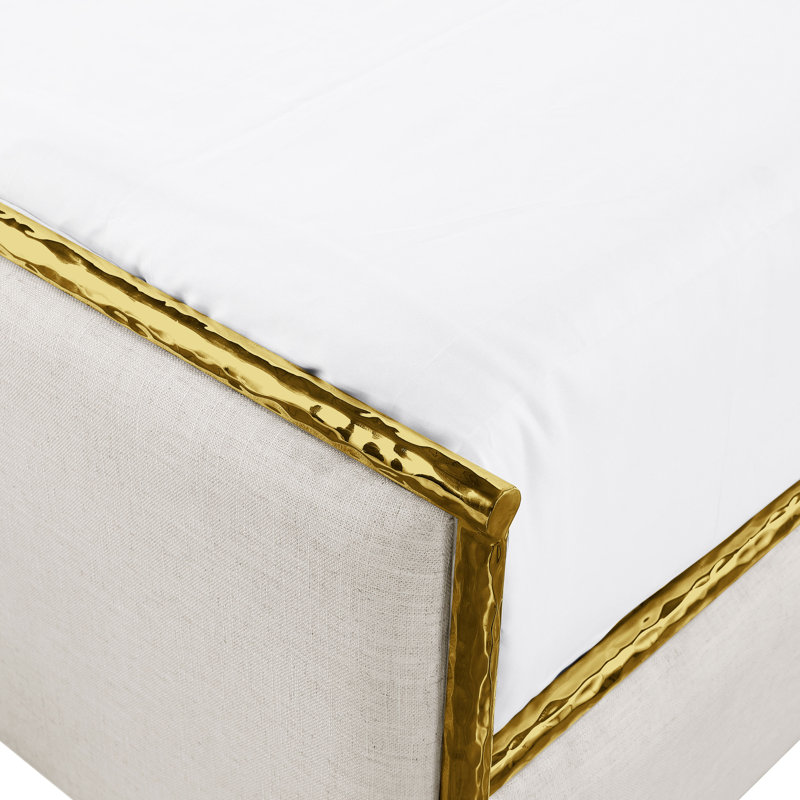 Ensemble de chambre à coucher 4 pièces Chamblee, Or/beige, Ensemble de quatre pièces : lit, banc, deux table