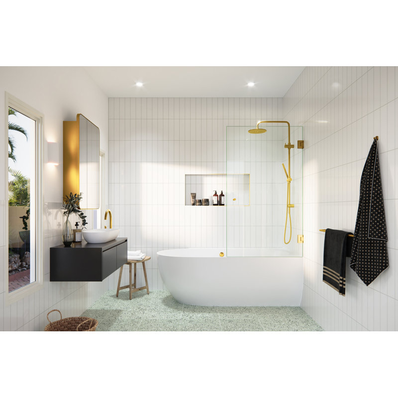 Albedo 31.5 in. x 58 in. Fully Frameless Glass Bathtub Shower Door, Satin Brass