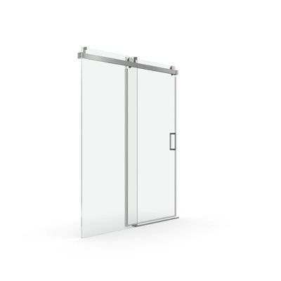 56" - 60" W X 76" H Frameless Shower Door Soft-Closing Single Sliding, 1/4" (6Mm) Tempered Glass With Explosion-Proof Film, Brushed Nickel