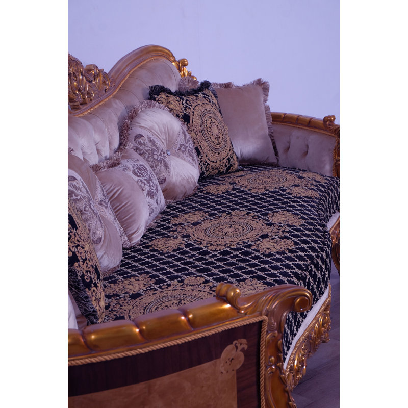 Maggiolini Upholstered 106'' Sofa, Black/Gold/Light Brown, Brown