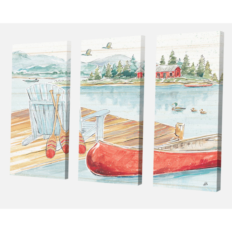 «Lake House Canoes III», reproduction d'art sur toile tendue, H 32 po x l 48 po x P 1 po