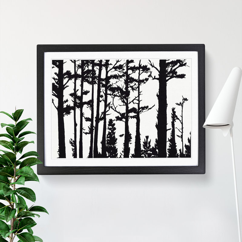 Pine Tree Block Print - Single Picture Frame Print, Black, 46cm H x 64cm W