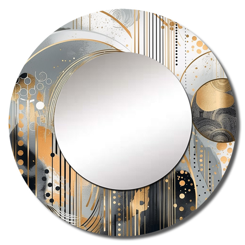 Osezua formes et lignes abstraites marbre I - marbre unique miroir décoratif mural, grand miroir rond doré, art imprimé en métal