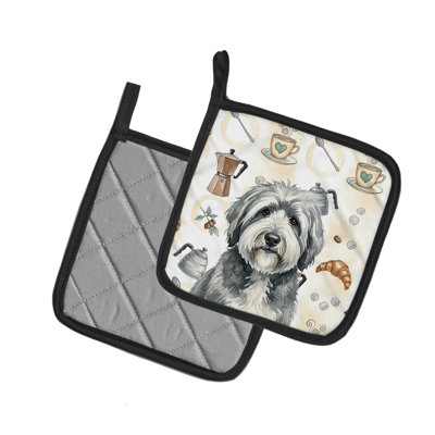 Paire de supports à casseroles gris et blanc Old English Sheepdog