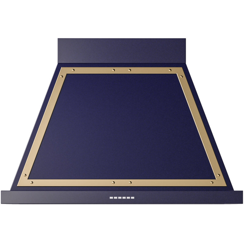 ILVE 36" Nostalgie II Noblesse 600 CFM Ducted Wall Mount Range Hood, Blue/Brass