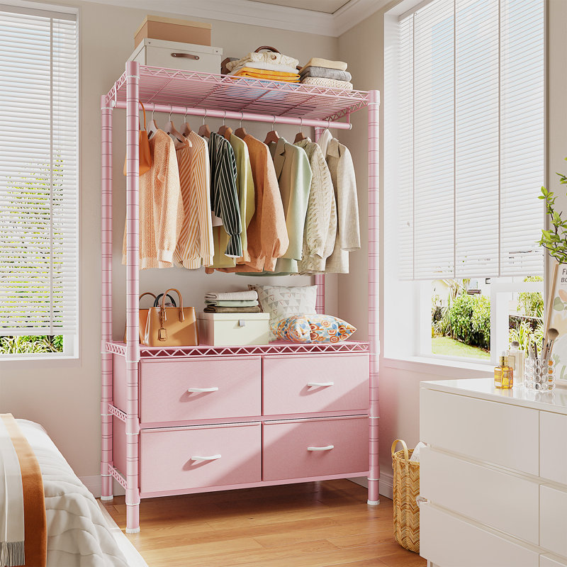 EnHomee Closet Racks with Drawers Closet Organizer for Hanging Clothes 71 "H x 35.8" W x 15.7 "D, Pink