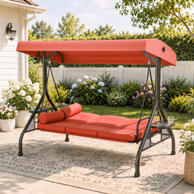 Balancelle d'extérieur pour 3 personnes avec coussin amovible et auvent convertible Fassold