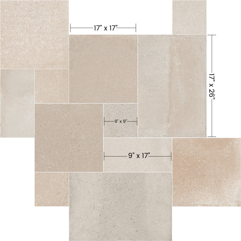 Manor 4-piece Modular Pattern Porcelain Tile, Beige/Cream/Gray/Brown
