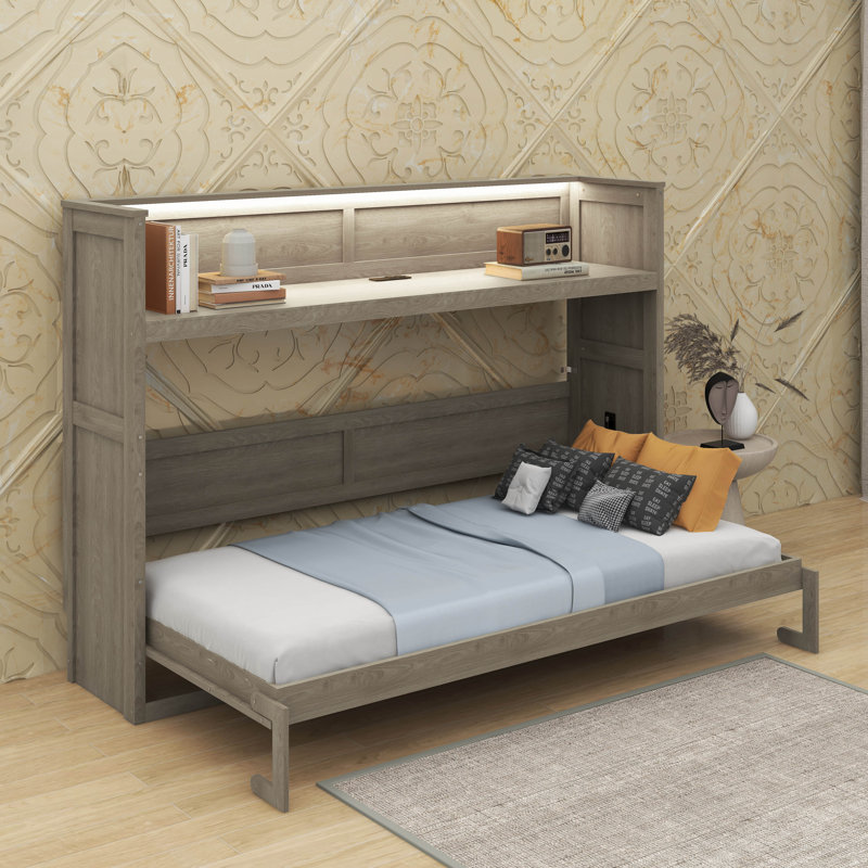 Lit escamotable simple TG avec bureau, lumière DEL et station de charge USB