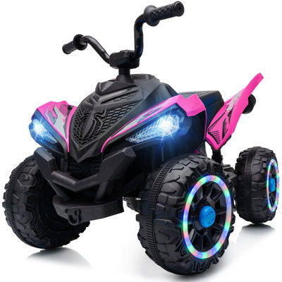 VTT Outfunny 4 roues pour enfants, jouet pour enfants à roulettes 12V avec roues lumineuses à DEL, musique et port USB - rose