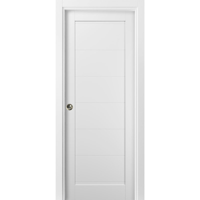 Quadro 4115 White Solid Core Pocket Door with Hardware Kit