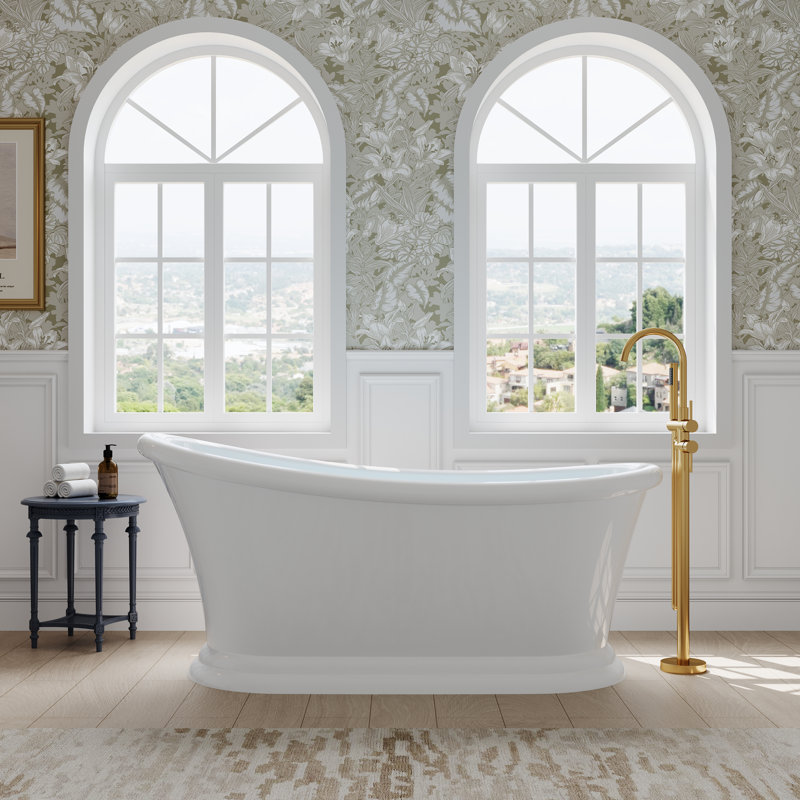 67 Inch,56-Gallon Freestanding Soaking Bathtub, 100% Pure Virgin Acrylic With Drain And Overflow,Glossy White