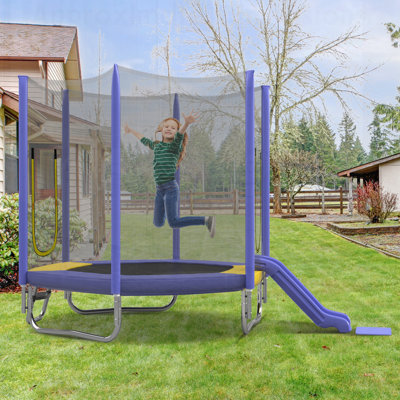 Trampoline hexagonal pour enfants avec filet de sécurité, glissoire, échelle, facile à assembler pour s'amuser en plein air et faire de l'exercice
