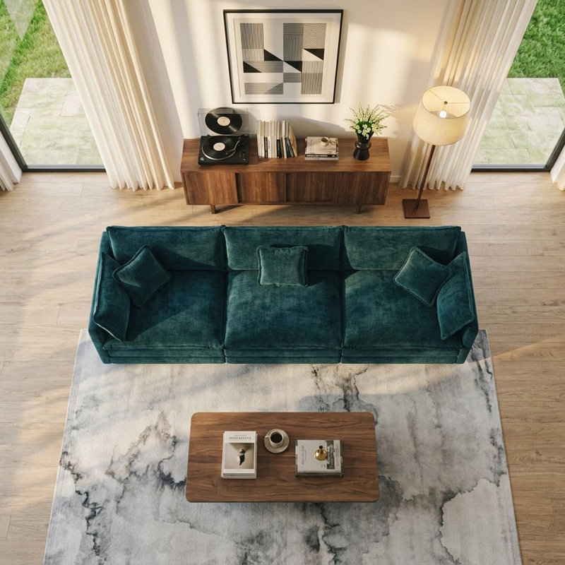 Canapé rembourré, canapé en chenille, 3 places, pour le salon, 33" H x 111.4" W x 34.2" D, Bleu