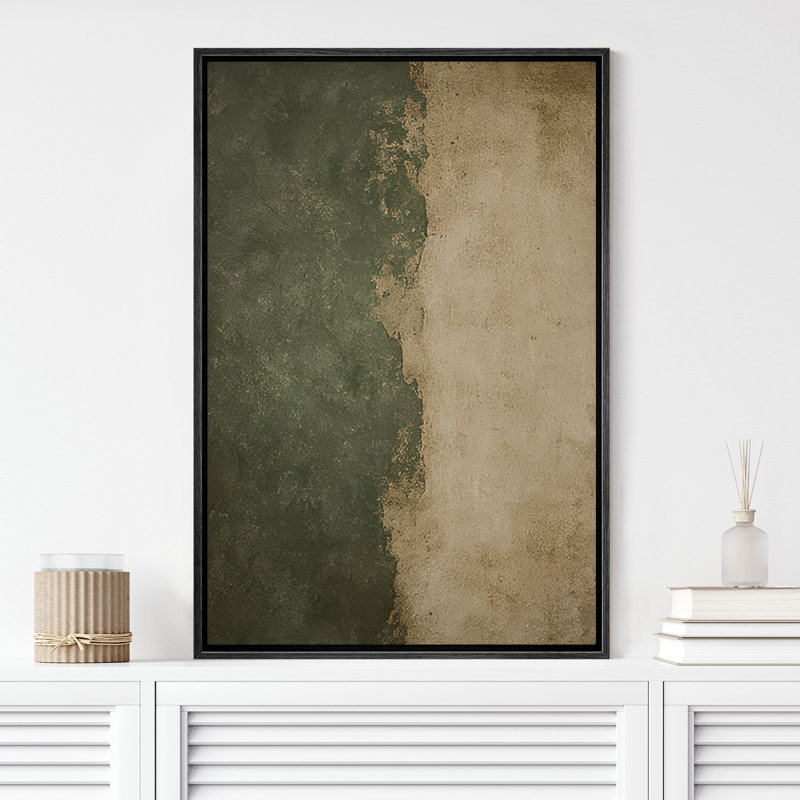 Deux tons vert et beige, composition neutre moderne - impression sur toile encadrée, H 36 po x l 24 po x P 1,5 po