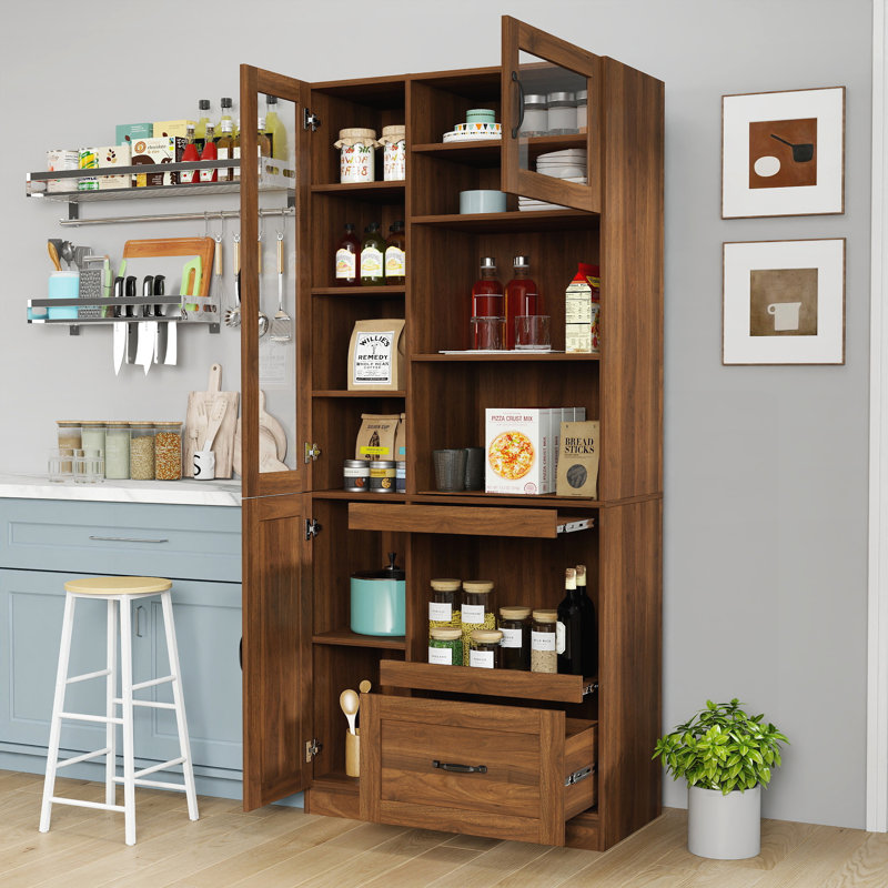 Huche de cuisine Vickey avec support pour micro-ondes, buffet autoportant pour rangement organisé et style campagne moderne