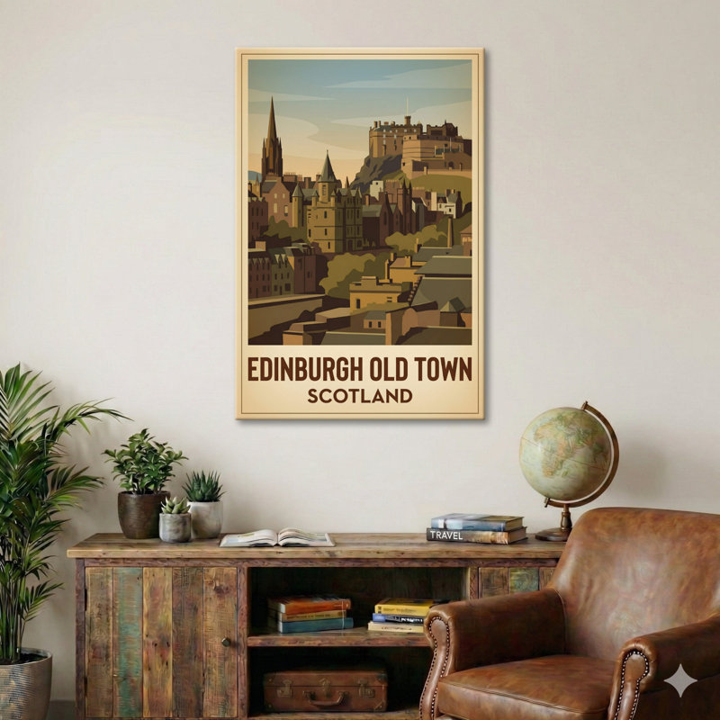 Edinburgh Old Town, Scotland - Castle Skyline And Cobblestone Romance Travel Poster. Giclee Print On Wrapped Canvas. Wall Art, Home Decor - Cities & Towns, Scotland - Wrapped Canvas Print