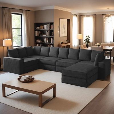 125 Inch Width, 6 Seat Modular Sofa With Ottoman, Luxuly Modular Sectional Corduroy Sofa Set, U Shaped Couch Reversible Chaise Modular Sectional Couch