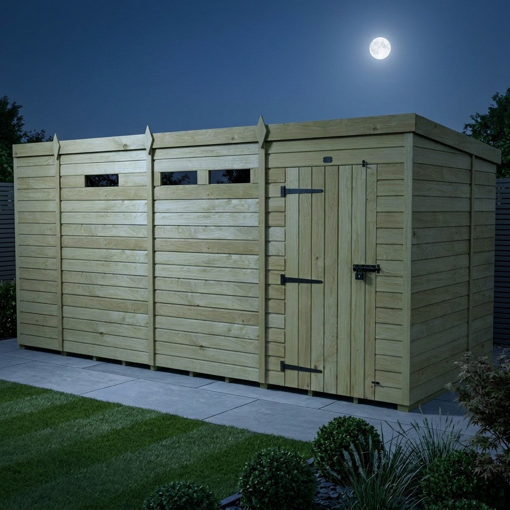 Total Sheds 13ft x 7ft Security Pent Shed - Heavy-Duty Hasp Staple Anti-Tamper - Pressure Treated Timber - UK Manufactured