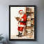 Père Noël noir encadré noir avec poignées de lettres des Fêtes, art mural, réalisme aquarelle, impressions encadrées-1907516909