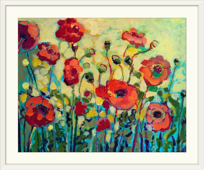 «Anitas Poppies» par Jennifer Lommers - impression, H 32 po x l 38 po x P 1 po, Cadre blanc