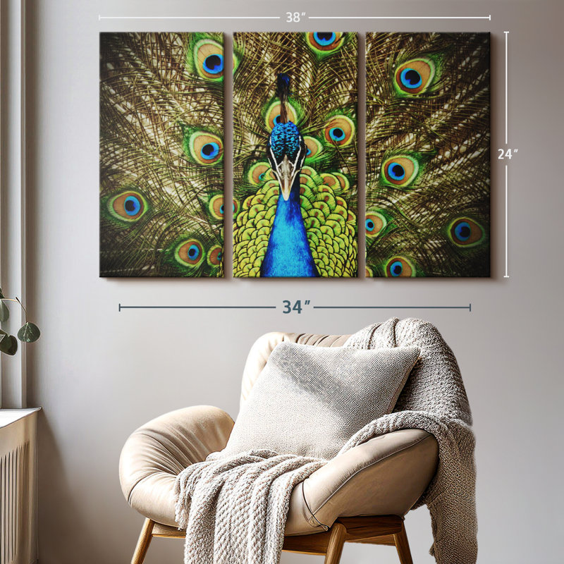 «Fierce Blue Peacock Wall Art» sur toile, H 24 po x l 38 po x P 1,25 po