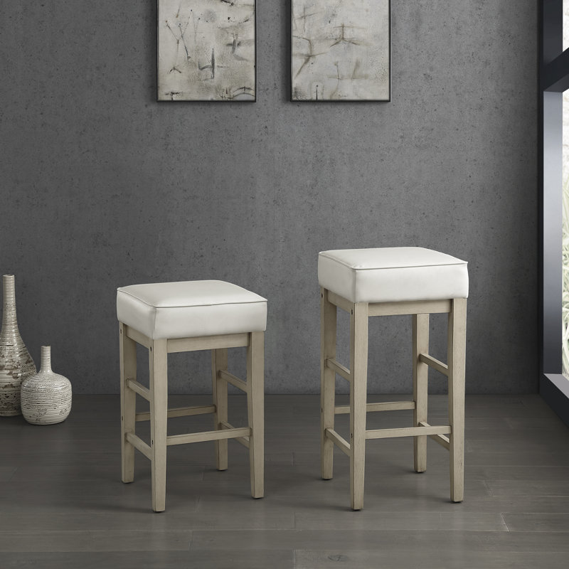 Tabouret de comptoir rembourré en similicuir Duffield, Tabouret de comptoir (siège d'une hauteur de 26 p, Blanc