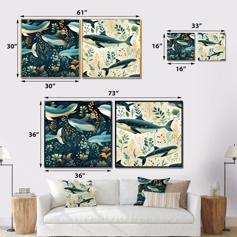 Ensemble de 2 peintures murales sur toile côtières - Rangins, Toile tendue, H 16 po x l 33 po x P 1 po