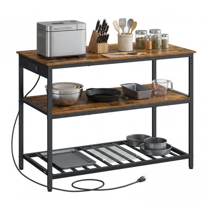 Kitchen Island with 3 Shelves, 47.2 Inches Width Kitchen Shelf with Power Strip