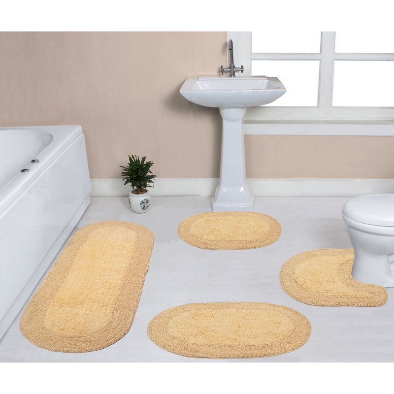 Traci 100% Cotton Bath Rugs (Set of 4), Butter