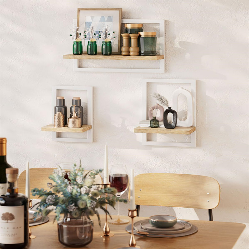 3 Piece Wood Bracket Shelf, White/Natural Wood