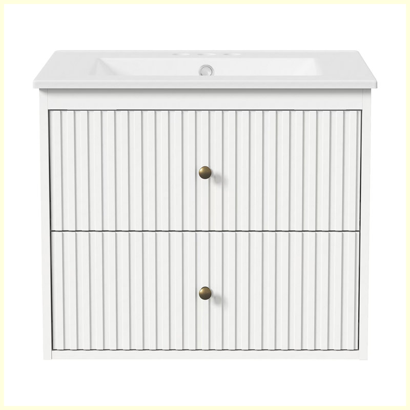 Ensemble de meuble-lavabo flottant blanc 24 po avec lavabo, armoire de rangement murale moderne avec portes et tiroirs, surface peinte