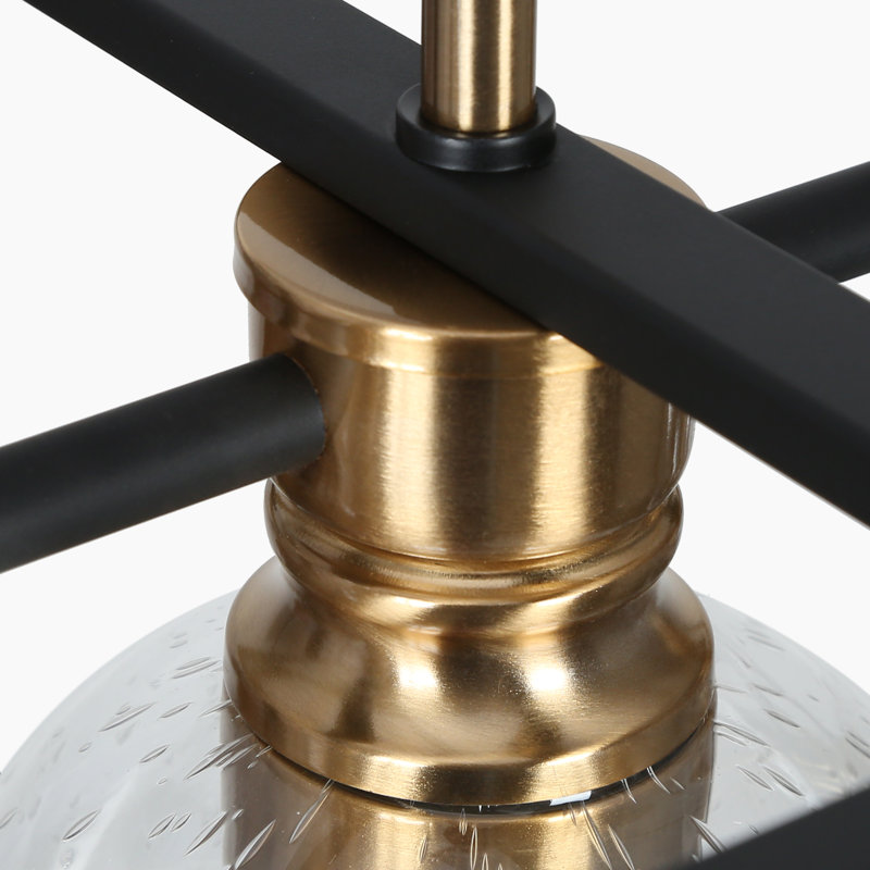 Jorinde 4-Light Modern Farmhouse Rectangle Black Metal  Chandelier with Seeded Glass Shade