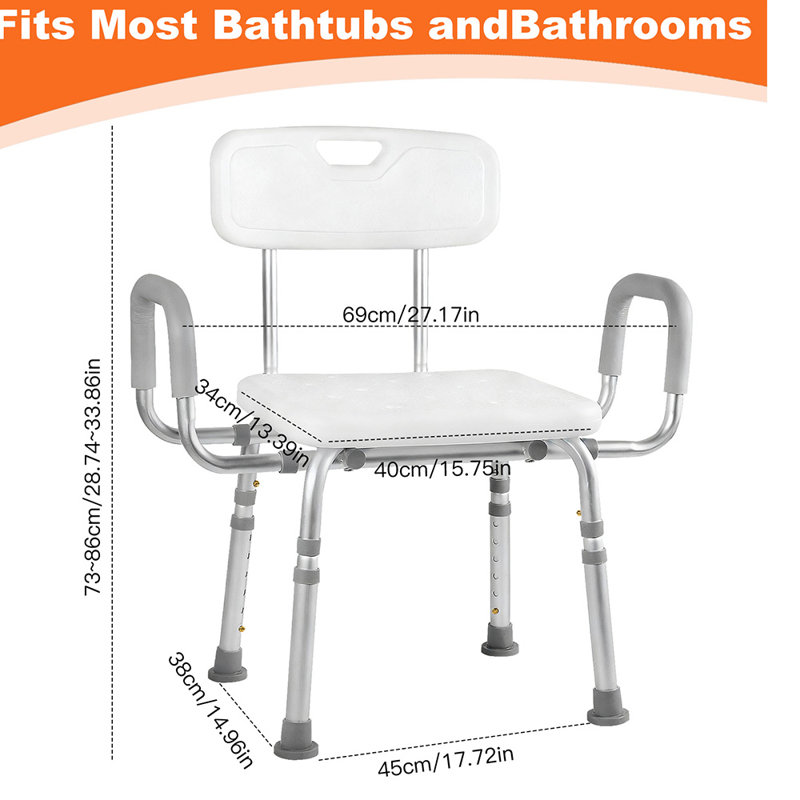 Heavy-Duty Shower Chair with Arms and Back