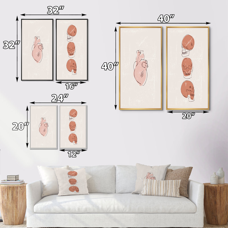 «Humain rétro Anatomie I», ensemble de 2 peintures, H 40 po x l 40 po x P 1,5 po, Toile encadrée noire