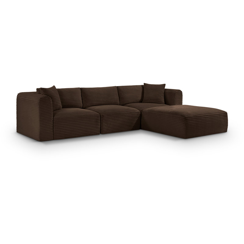 Canapé modulaire en L Carmean Performance, Velours côtelé texturé brun, 1 sans accoudoirs, 2 en coin, 1 repose-pieds