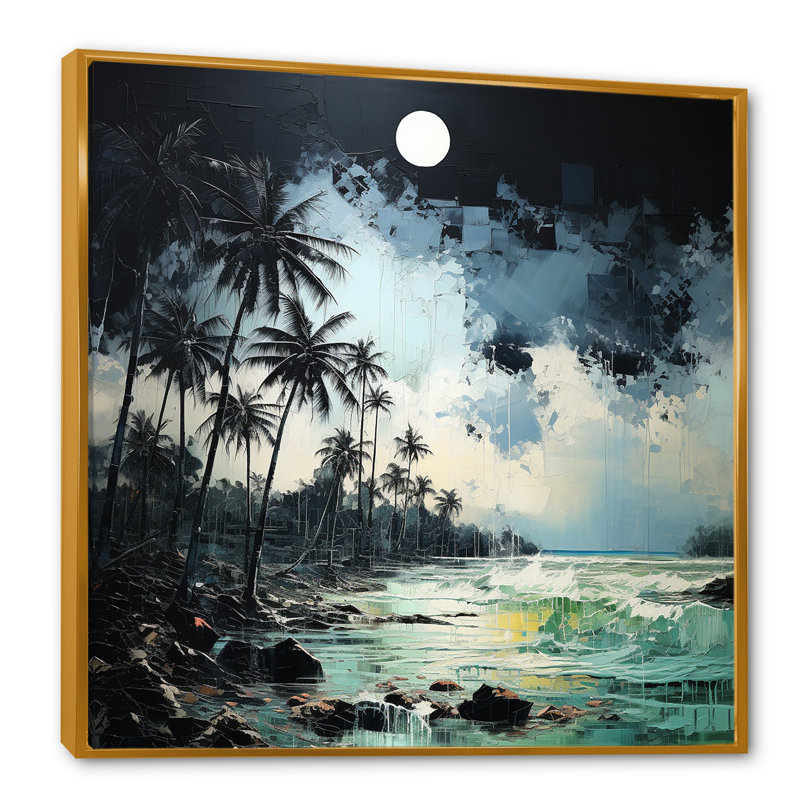 Paysage de palmier tropical - impressions sur toile nautiques et de plage, Cadre flottant doré, H 24 po x l 24 po x P 1 po