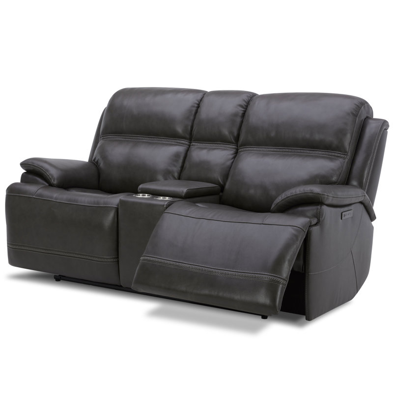 Graphite Gray Leather Sleeper Loveseat with Cup Holder