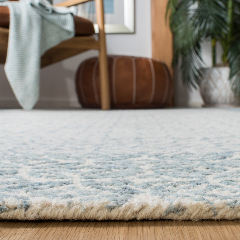 Sandborn Hand Tufted Wool/Cotton Geometric Rug in Ivory, Round 6'