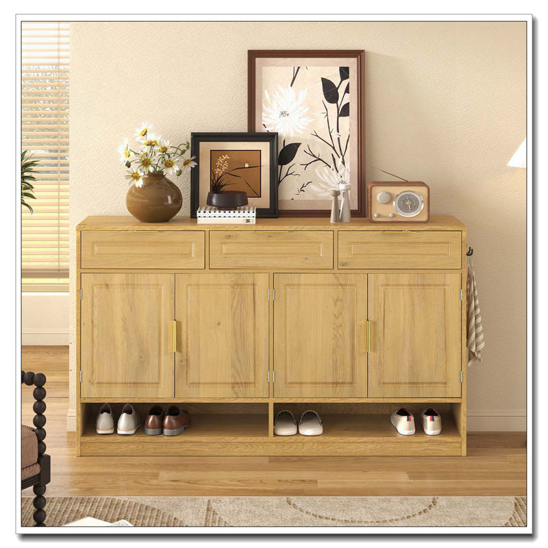 Accent Cabinet With 3 Drawers & 4 Doors, Natural