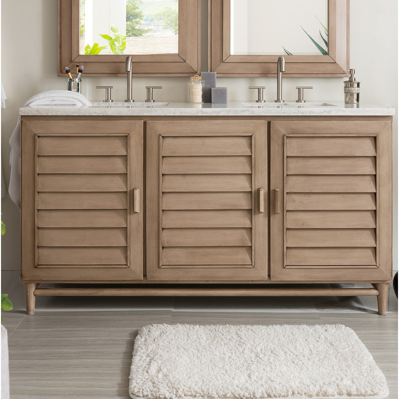 Portland 60'' W Double Vanity, Carrara White, Widespread