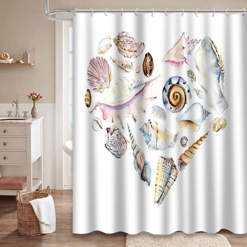 Cœur, coquillages, aquarelle, dessin abstrait, plage, décoration graphique, amour avec 12 crochets, L 72 po x l 72 po