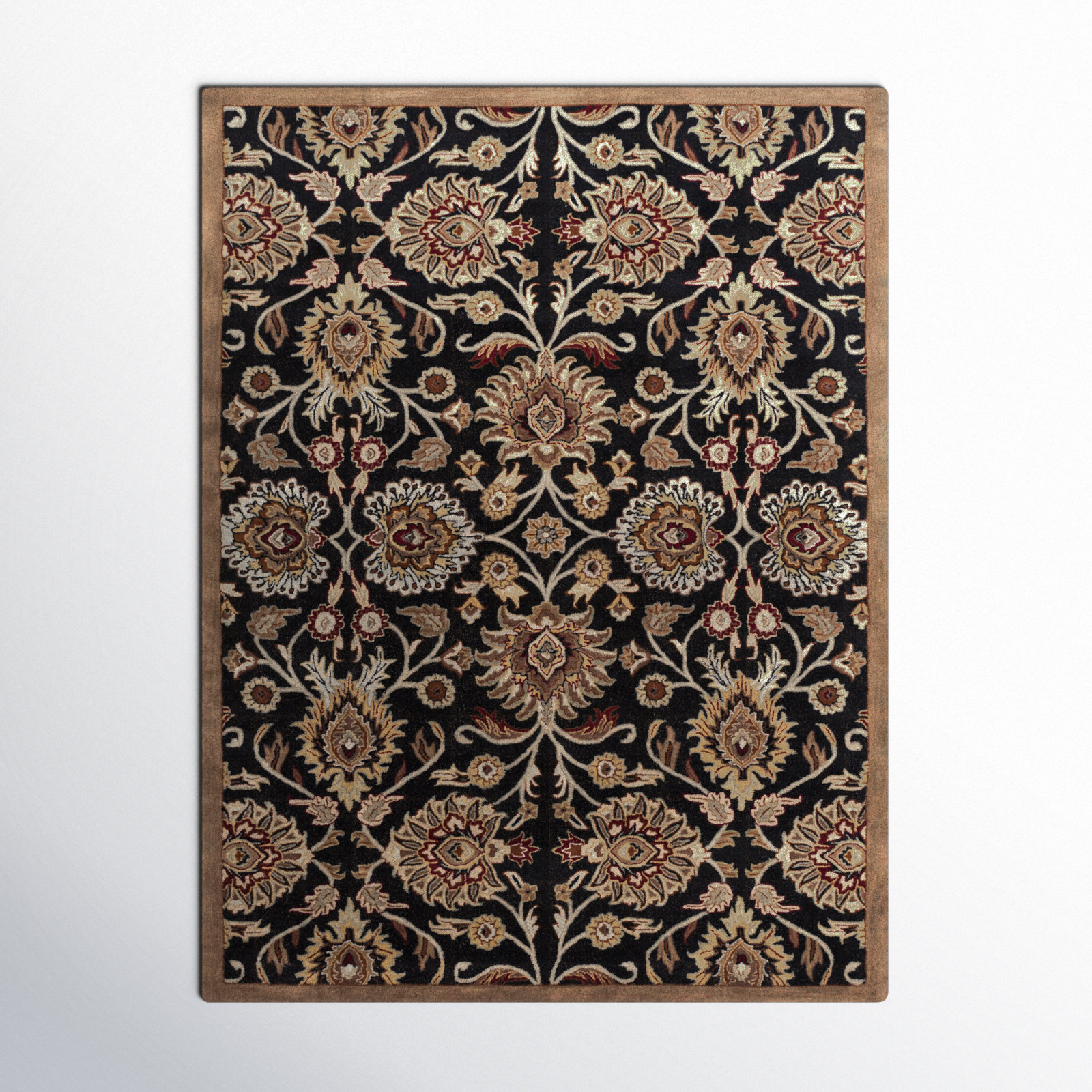 Arden Floral Hand-Tufted Wool Black/Camel Area Rug, Rectangle 8' x 11'
