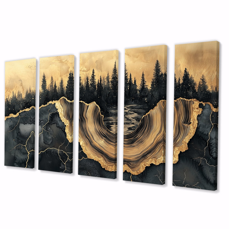 Forêt forêt de cristal onyx noir V - Art mural forêt - Art mural traditionnel, H 32 po x l 80 po, 5