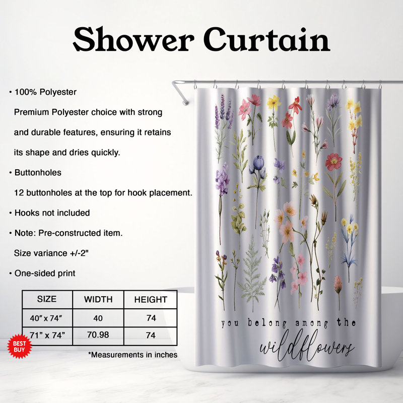Rideau de douche standard 1 pièce Bold Petals, H 74 po x l 71 po